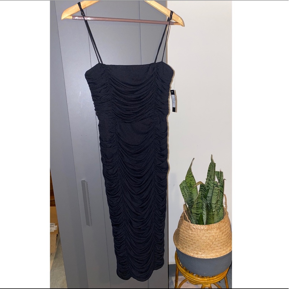 Black ruched midi dress